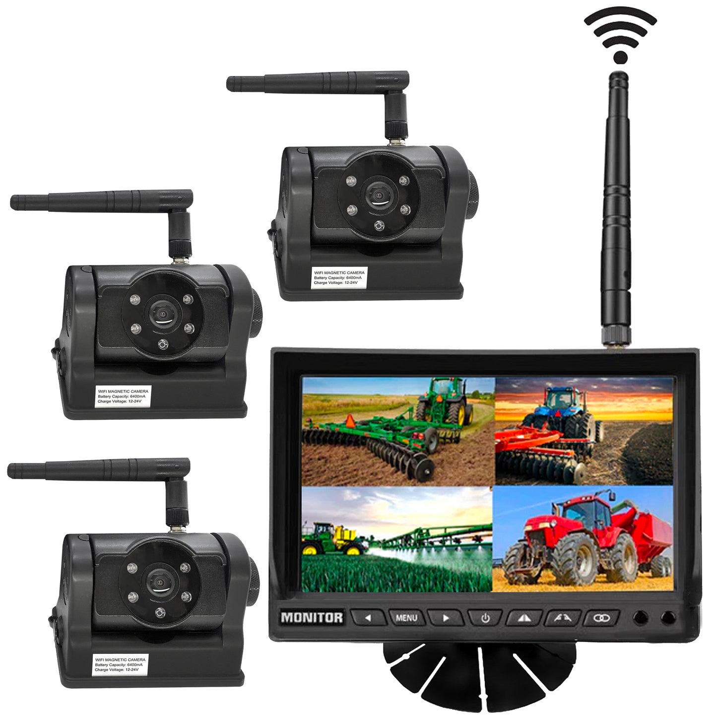 Wireless Backup Camera With 7" LCD & 2-4 Cameras With Built-In Battery