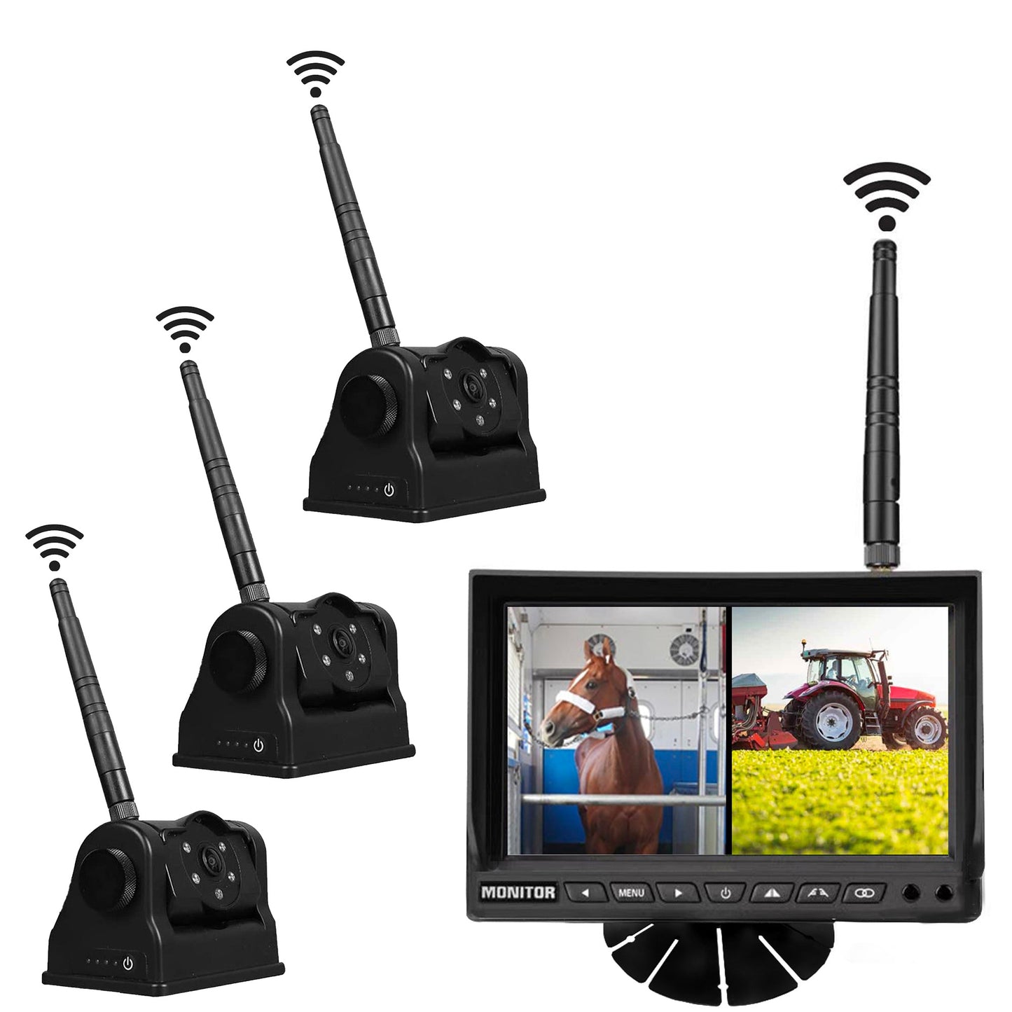 Wireless Backup Camera With 7" LCD & 2-4 Cameras With Built-In Battery